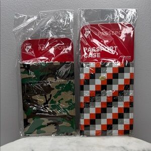 Lot of 2 NIP Heys Passport Cases (Camo & Orange Check)